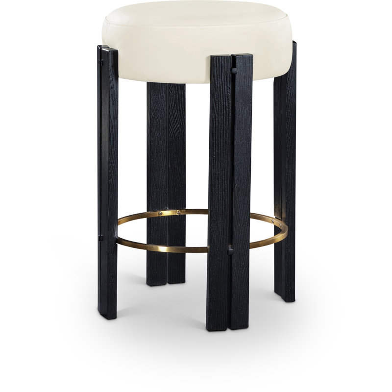 Tabouret de comptoir Harrison, Cuir crème végétalien, Noir