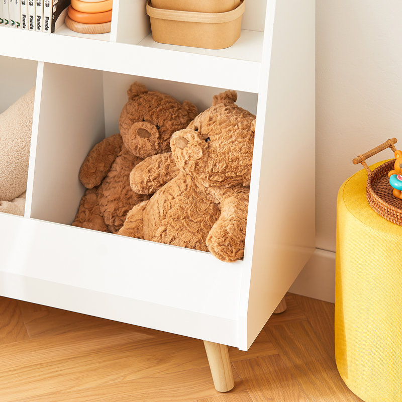 2-Tier Open Bookcase with Feet 5 Cube Toy Storage Display Organizer, White