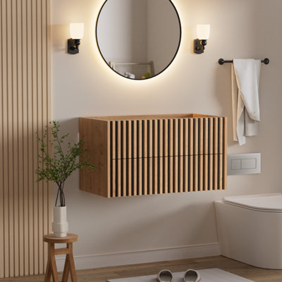 36" Wall Mounted Bathroom Vanity Base Only, Floating Cabinet, Sink Top and Faucet not Included