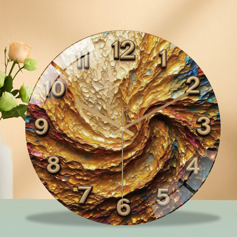 Horloge murale en verre tourbillonnant texturé doré