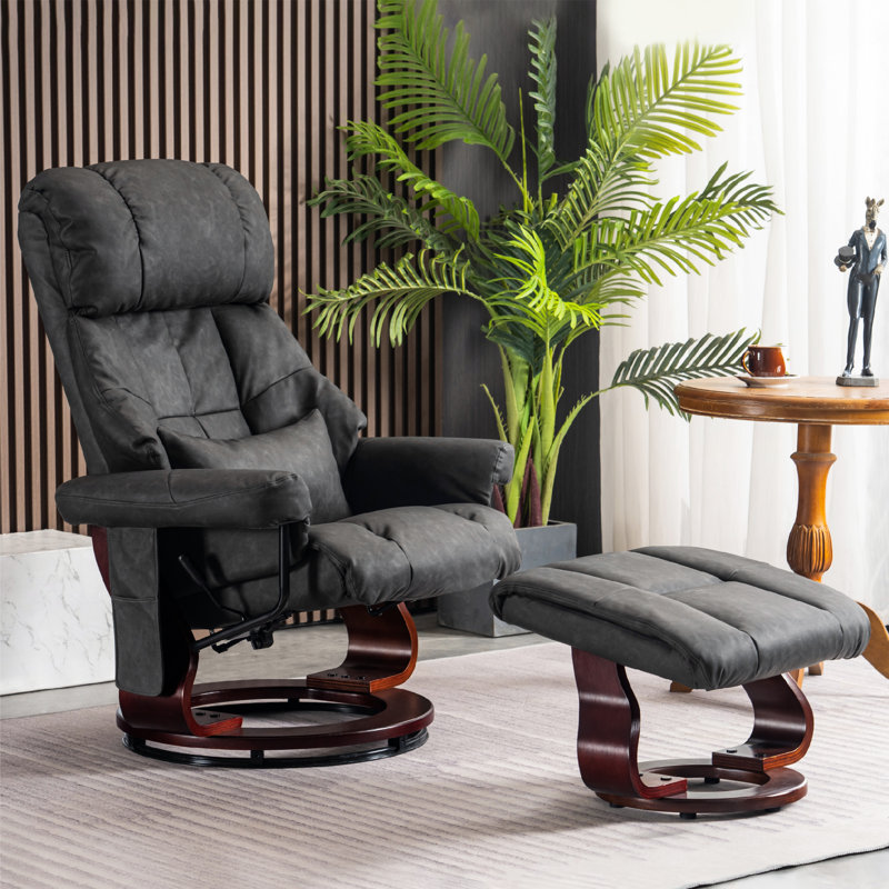 Huttonsville Reclining Chair with Vibration Massage and Removable Lumbar Pillow, 360 Degree Swivel, Dark Gray