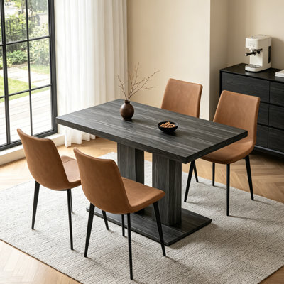 Ensemble de table de salle à manger pour 4 à 6 personnes, table de cuisine moderne de 46,1 pouces avec 4 chaises en similicuir, ensemble de table de salle à manger rectangulaire pour la maison, petits espaces, coin repas gris foncé et 4 chaises brunes