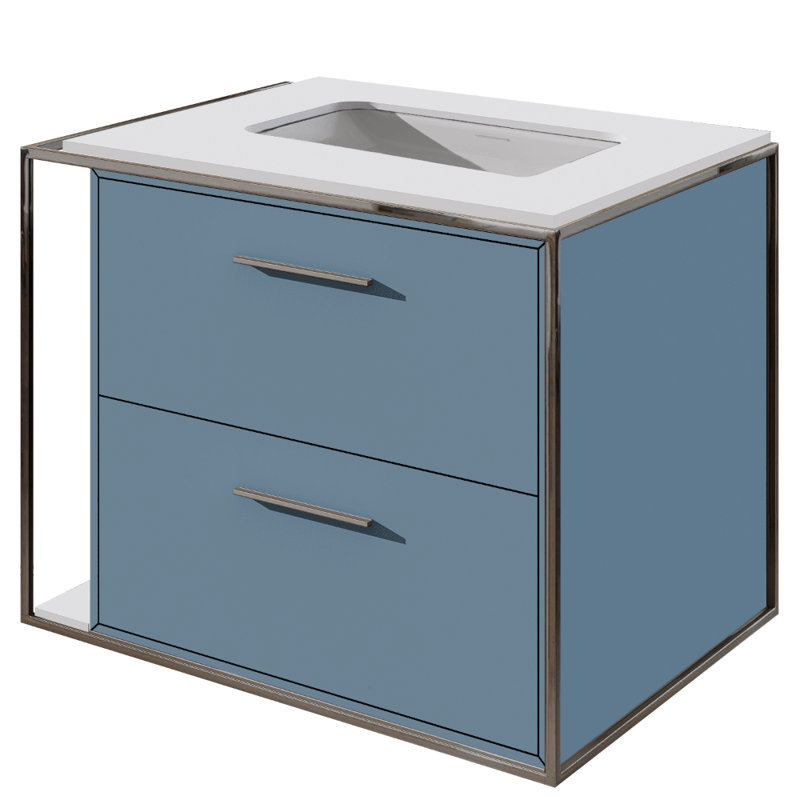 Linea Single Vanity, Polished Stainless Steel, Azure, Wall Mount
