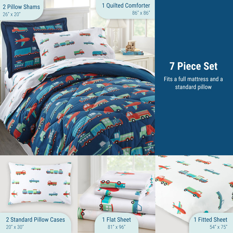 Ensemble de literie 7 pièces Wildkin - Édredon 100% coton, draps et taie d'oreiller pour câlins 