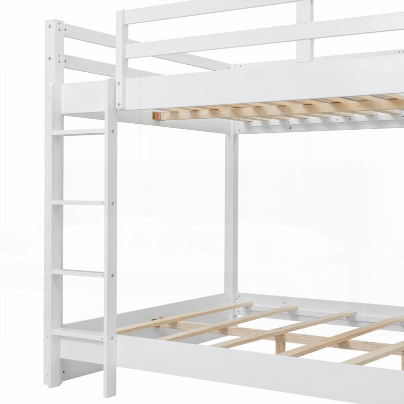 Grand lit superposé avec échelle - aucun sommier requis, robuste pour une utilisation prolongée, Blanc
