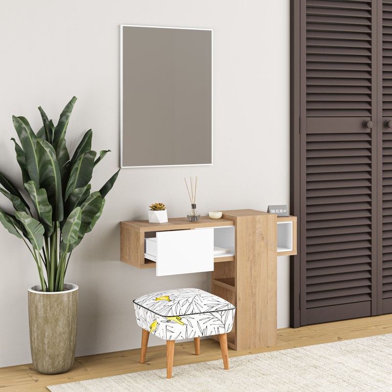 Aivree Dressing Table with Mirror, Oak/White