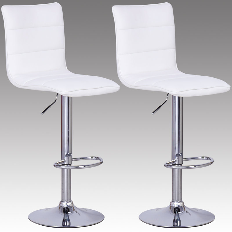 Dequez Upholstered Counter Stool with Metal Frame, Silver, White