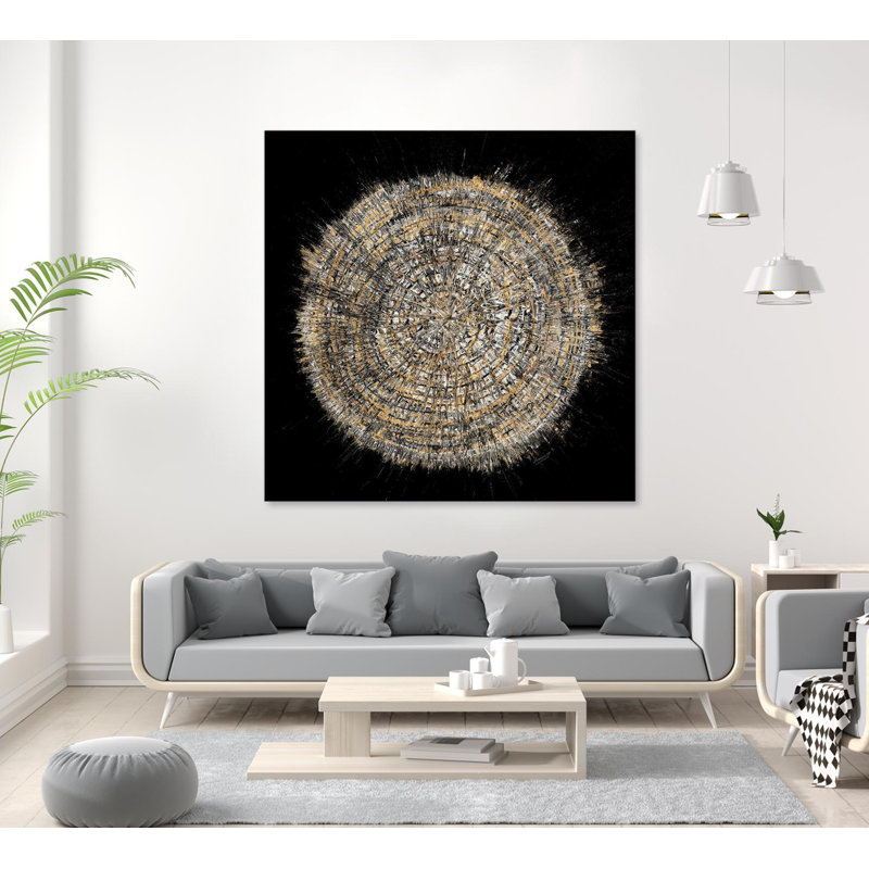 «Mysterious Tree Rings», reproduction d'art sur toile géante de 54 po x 54 po, noir