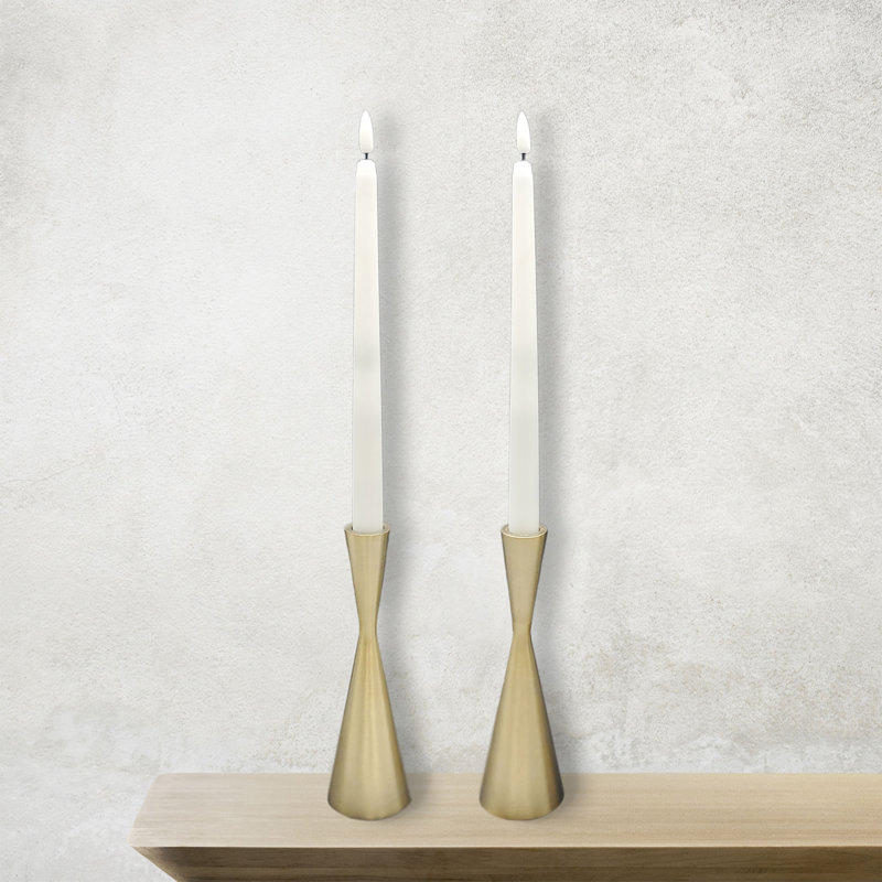 Battery Operated 3D Wick Taper Candles with Metal Holders