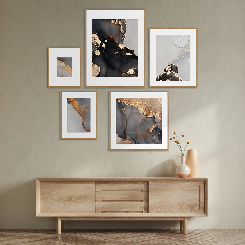 Capullo Wood Picture Frame - Set of 5 with Mat, Natural Oak