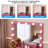 Vanity Desk with 3-Color Lights - Glass Top, 2 Drawers & Power Strip-1517044274