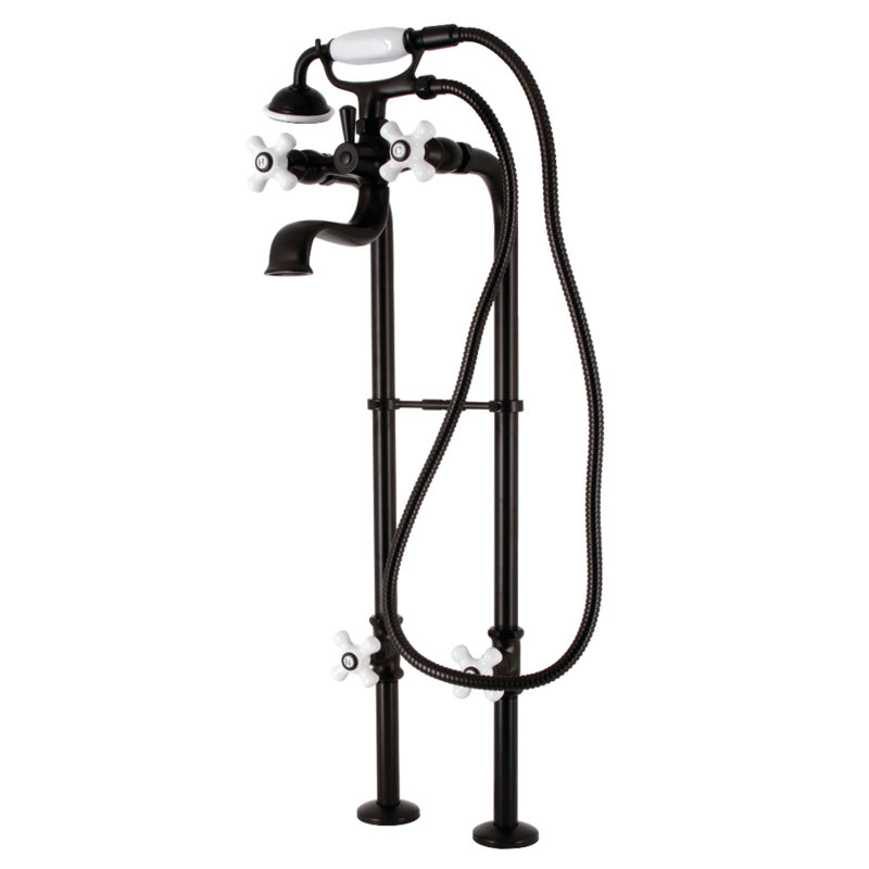 Kingston Brass Kingston Three-Handle 2-Hole Freestanding Clawfoot Tub Faucet Package with Supply Line and Stop Valve