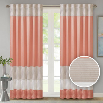Rideau de fenêtre simple en fausse soie, plis élégants, rideaux à passe-tringle pour l'intimité du salon, rideau de fenêtre obscurcissant, 50 x 84 po, corail