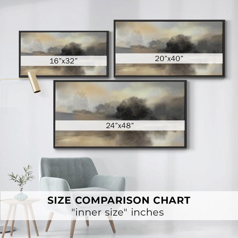 Misty Pond - Toile tendue avec châssis encadré - Prêt à être accroché, H 21 po x l 41 po, Noir