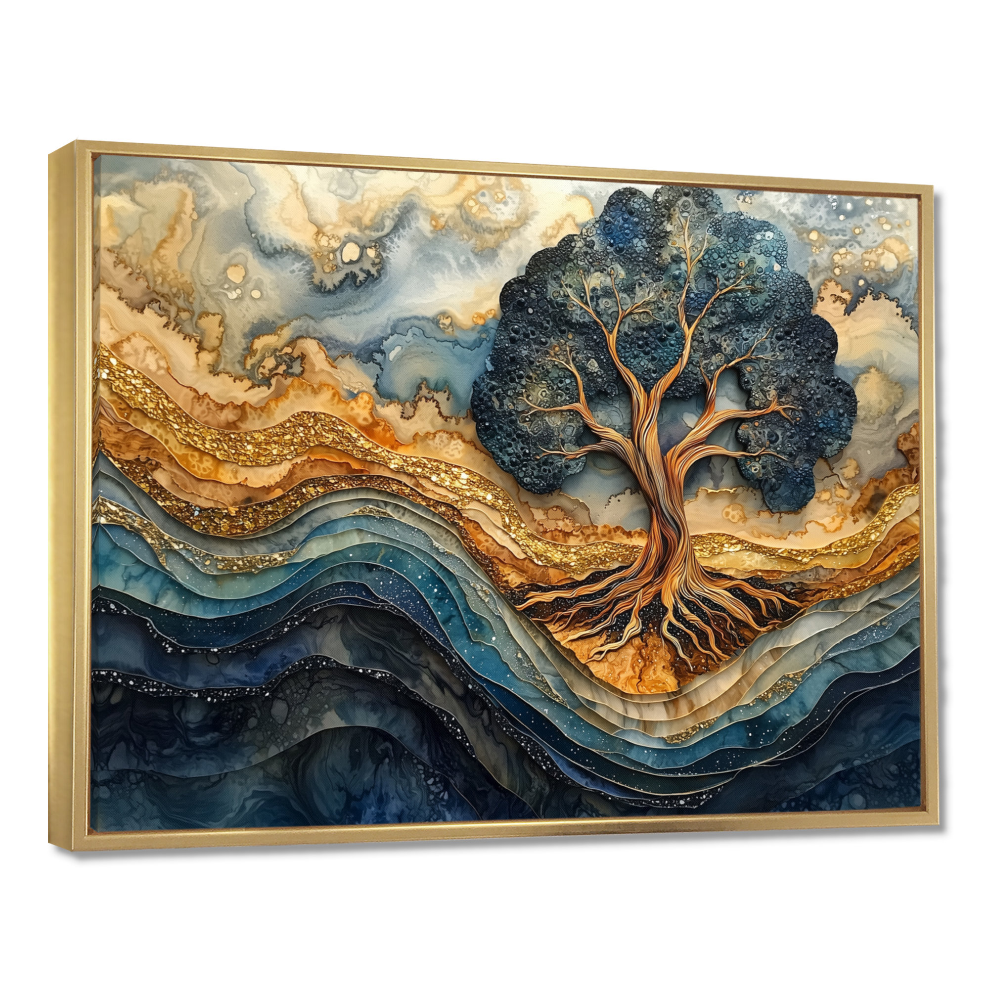 Lark Manor™ Aqua Infinite Golden Tree Of Life IV - Tree Of Life Wall ...