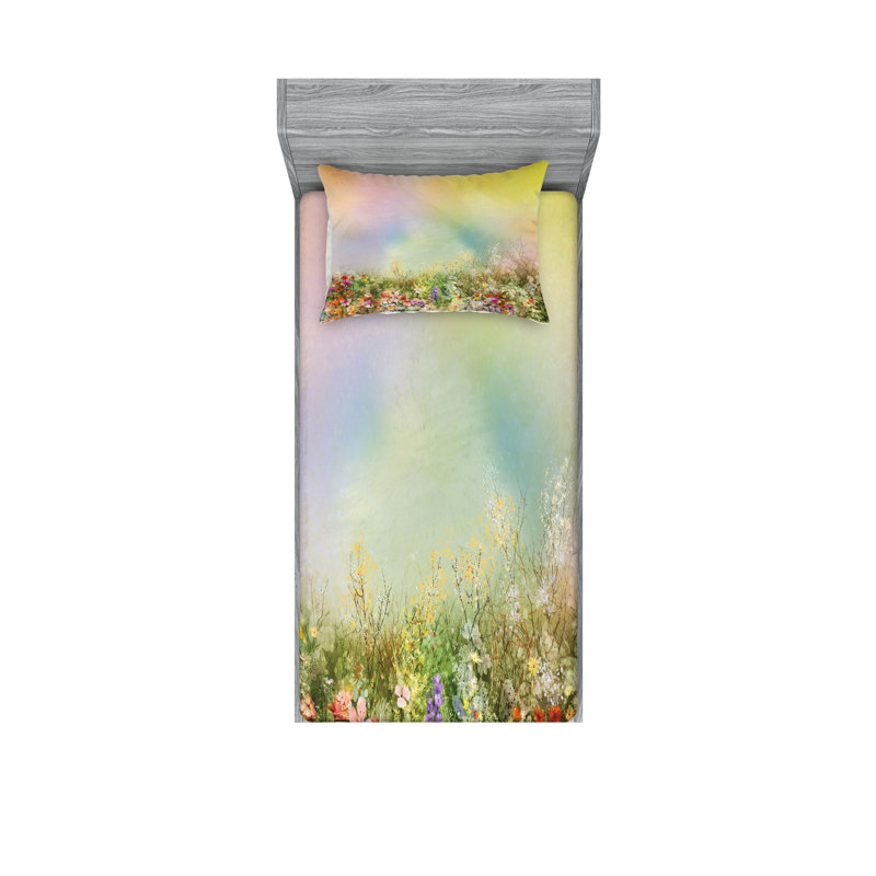 Multicolore drap-housse et coussin décoratif Ambesonne, Ensemble de draps pour lit simple TG + 2 taies d'o