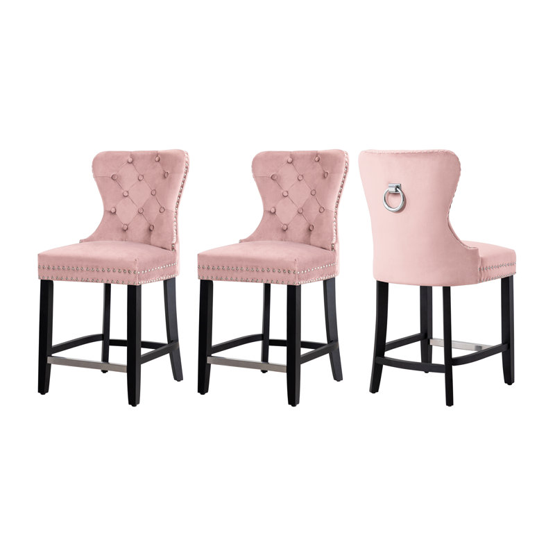 Tabouret de bar et de comptoir Kirsten, Tabouret de comptoir (siège d'une hauteur de 24 p, Rose, Noir