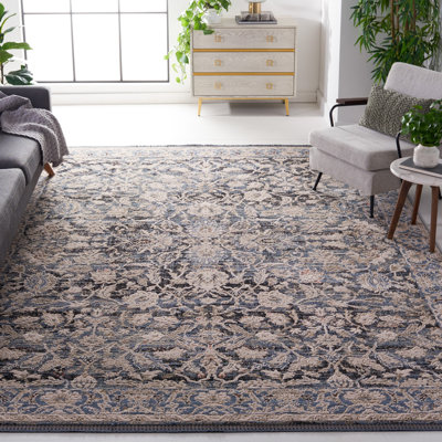 Tapis oriental bleu marine / ivoire
