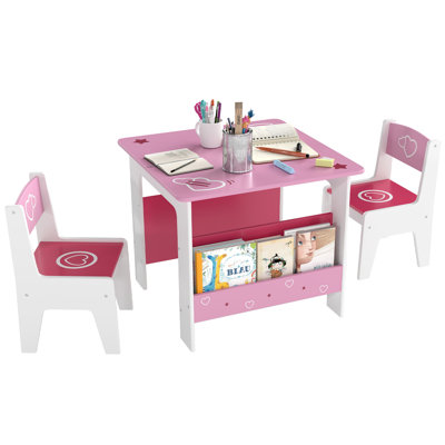 Kids 3 Piece Square Play Or Activity Table@@Arts And Crafts Table and Chair Set