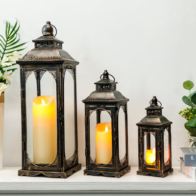  Ensemble de 3 lanternes d'extérieur à bougie rétro H 10/14 / 19,5 po (noir)
