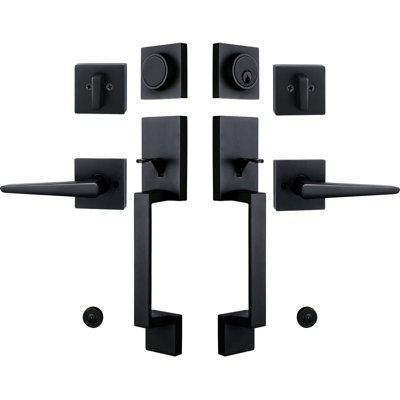 Iron Double Door Handle Set For Front Entry Door, Reversible For Left&Right Handed