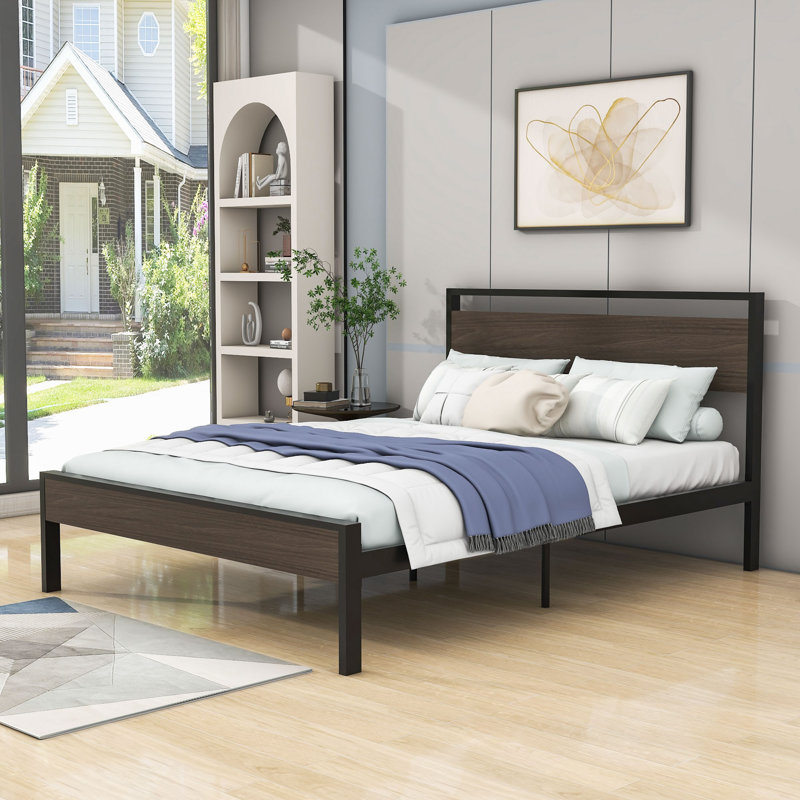 Boud Metal Platform Bed, Queen, Black Walnut