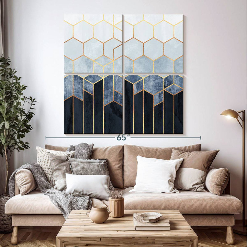 Soft Blue Hexagons, 50" H x 50" W