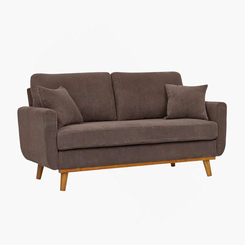 Artina 65'' Square Arm Loveseat, Dark Brown Corduroy