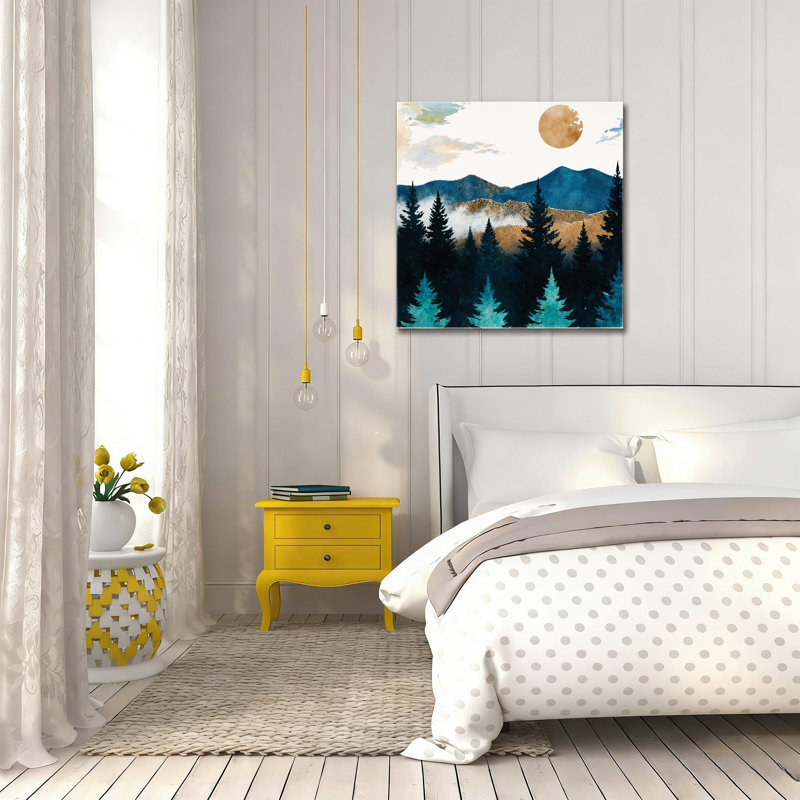 «Mountain Forest Morning Mist», art mural en bois encastré ， 16 x 16