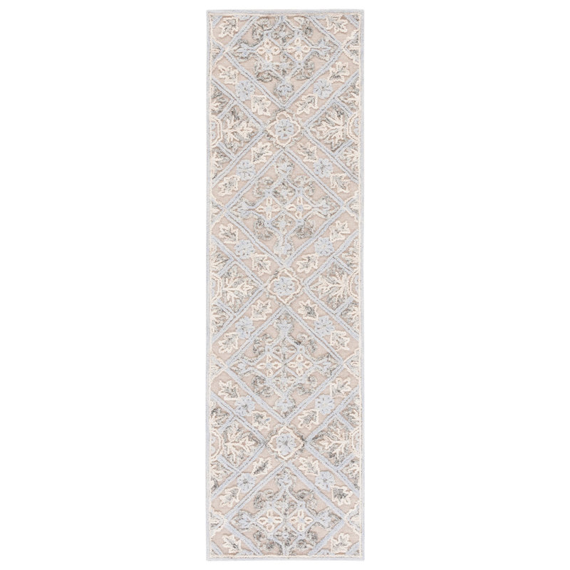 Sherly Hand Tufted Wool/Cotton Geometric Rug in Beige, Runner 2'3" x 8'