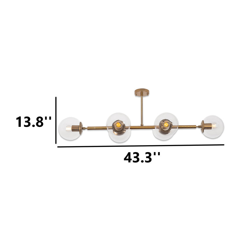 Luminaire suspendu linéaire en verre 6 lumières, Doré, Clair