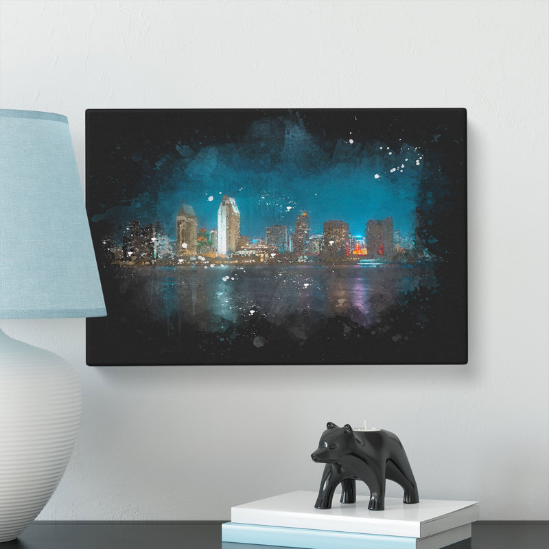 San Diego Skyline At Dusk - Wrapped Canvas Painting, 50cm H x 76cm W x 3cm D