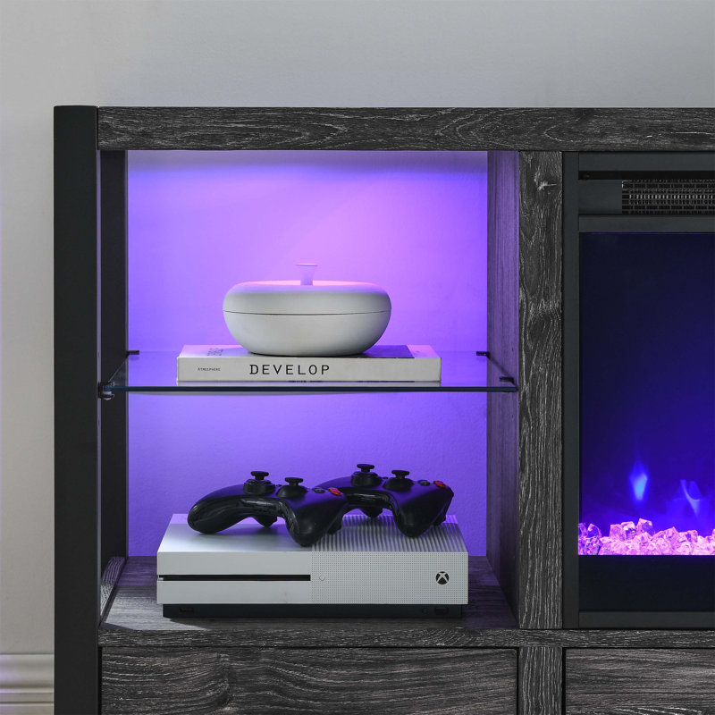 Foyer électrique encastrable, radiateur ultra mince avec cristal et flamme réaliste, télécommande avec minuterie, protection contre la surchauffe, avec éclairage latéral