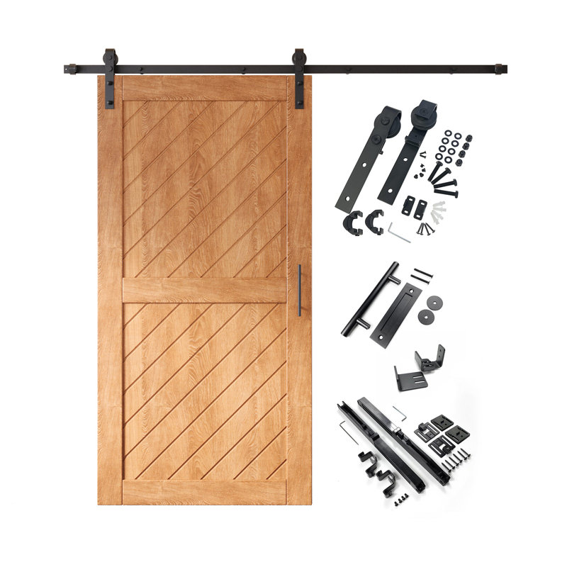 Homacer Early American Unassembled & Finished Slanted Stripe Design Barn Door with Non-Bypass Installation Hardware Kit,  interior use only