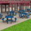 Open Air Series Square Picnic Table with Benches, Umbrella Hole, and Surface Mount-1044958481