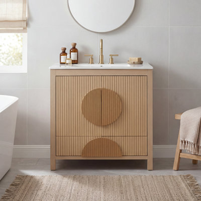 Modern 30-Inch Freestanding Fluted Bathroom Vanity With Ceramic Sink