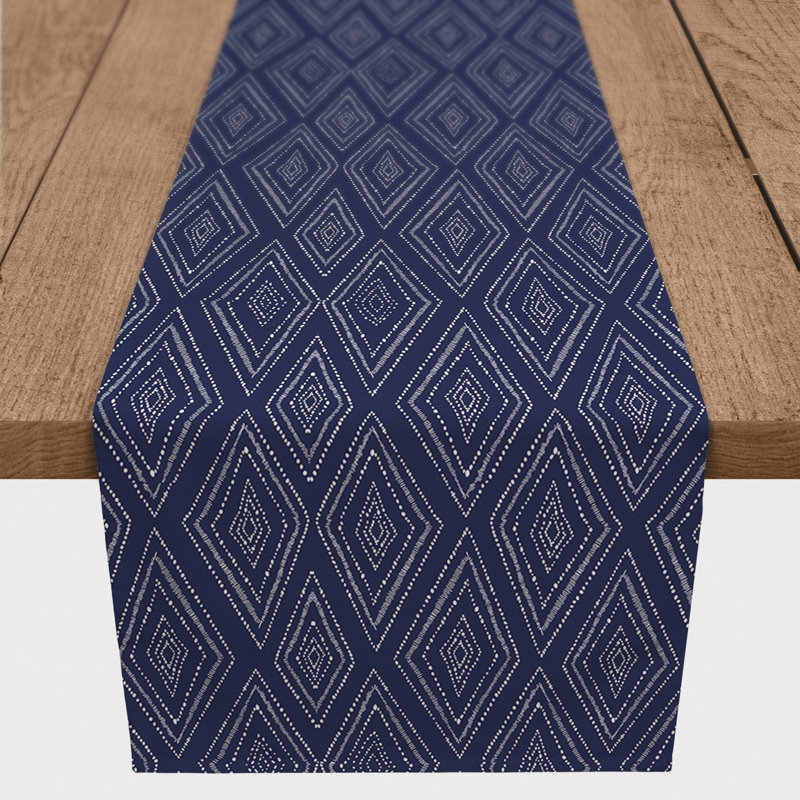 Chemin de table roughhexagon Askerby, 72 po x 16 po, Bleu marine, Diamon tribal Macclesfield