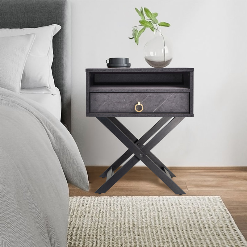 Homayoun 50.2 cm W Bedside Table, Grey Stone
