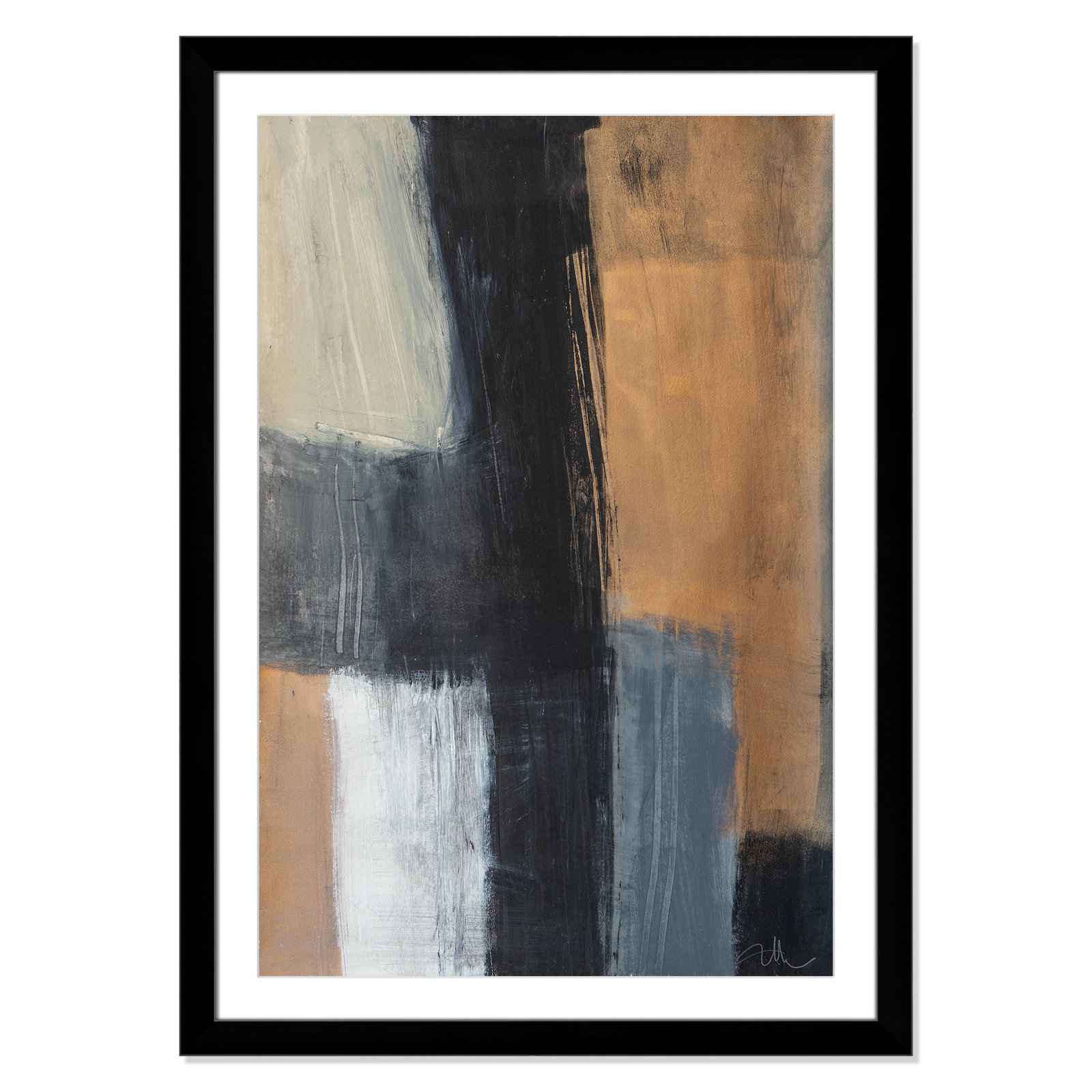 Calderon "Metallic Slate II" Print, 43" H x 31" W x 1.25" D, Black Cube Frame Matted