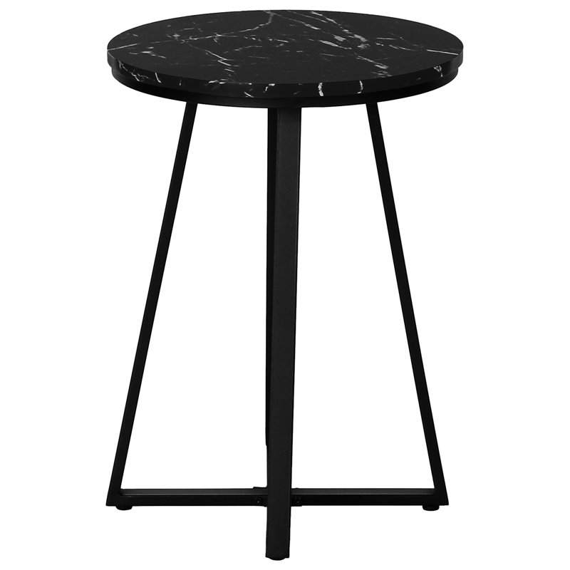 Table d'appoint contemporaine en métal noir avec dessus en marbre rond pour la chambre à coucher