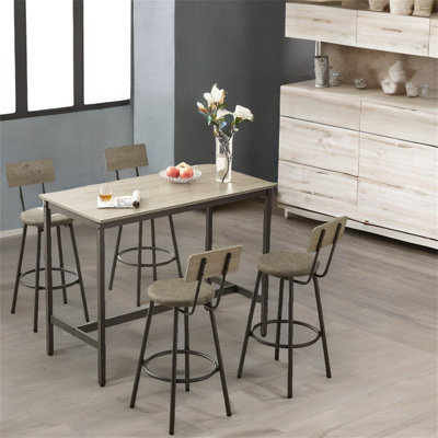 Pub High Dining Table 5 Piece Set, Industrial Style Pub Table, 4 Pu Leather Bar Chairs -  17 Stories, C69404D3E2134EADBB89909EA8C2A6E9