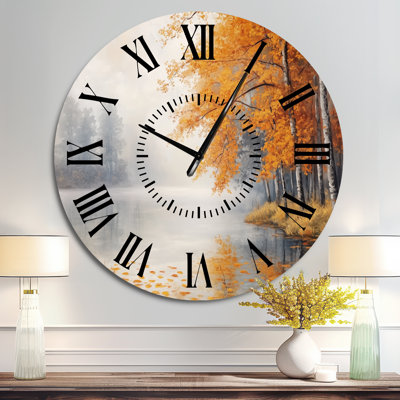 Horloge murale Foggy Fall Riverbank