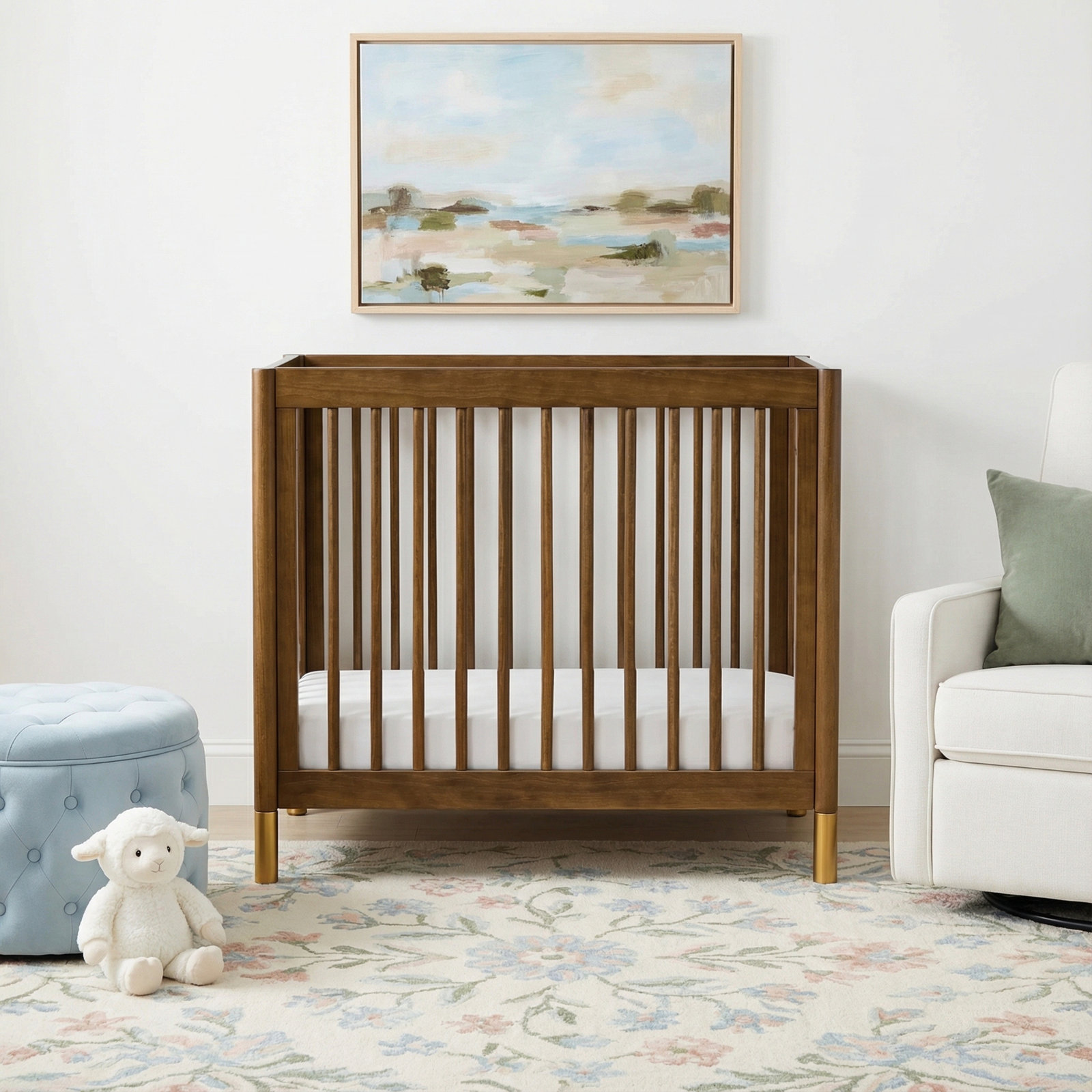 Gelato 4-in-1 Mini Convertible Crib, Natural Walnut/Gold