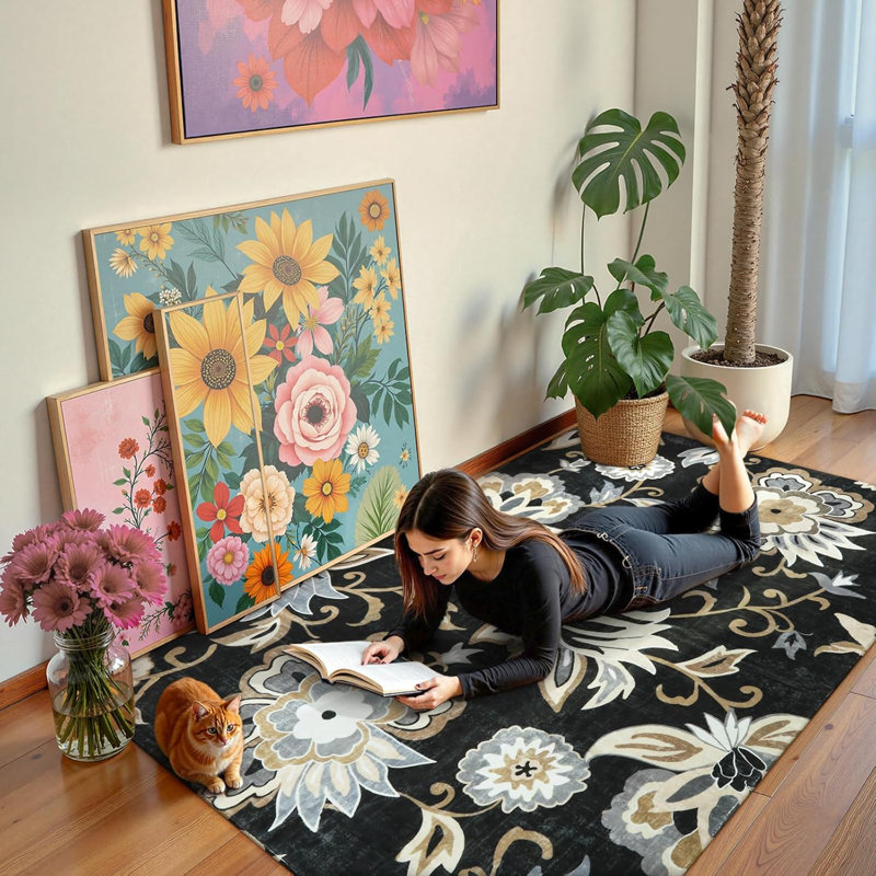 Tapis floral lavable pour salon