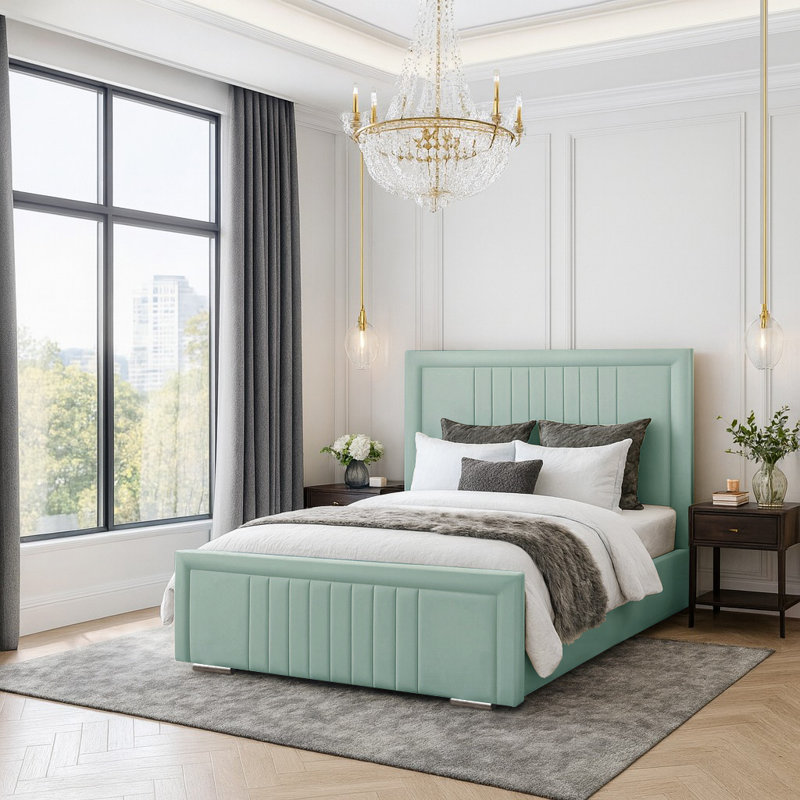 Amandaleigh Upholstered Bed, Double (4'6), Duck Egg