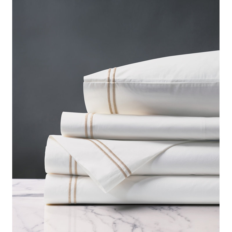 Ensemble de draps en percale de coton de qualité égyptienne 200 fils Enzo, Ensemble de draps très grand + 2 taies d'oreiller