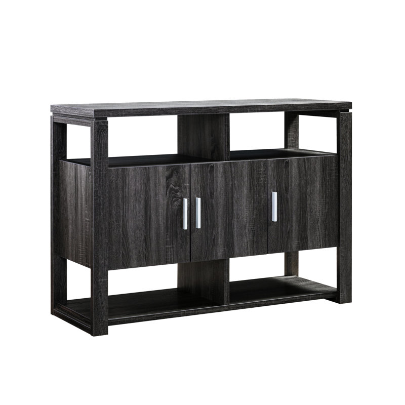 Buffet de cuisine de couleur grise vieillie, arrangement, 3 armoires de porte, poignées en métal, capacité de tablette maximale de 10 lb, option, poids par