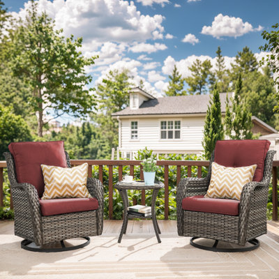 Wendye Wicker Swivel Glider Chair & Side Table Set With Water-Resistant Olefin Cushions by Winston Porter