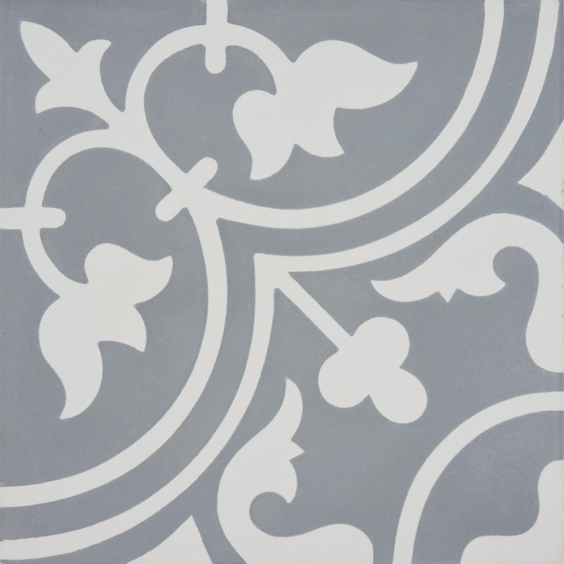 Casa 8" x 8" Cement Patterned Wall & Floor Tile, Gray/White