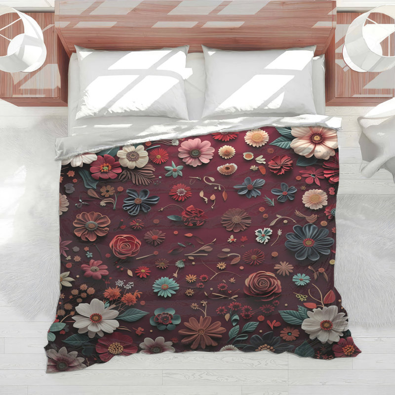 Édredon floral avec literie bohémienne, Lit simple